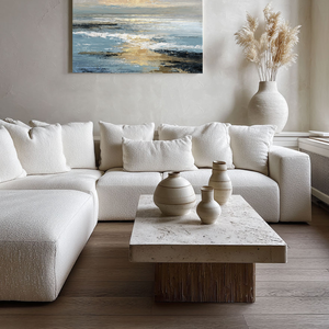 Textured Impasto Coastal Sunset Blue Gold Black White Wall Art Framed Abstract Ocean Sky Seascape for Living Room Bedroom Dining Room Office Hallway Modern Home Decor