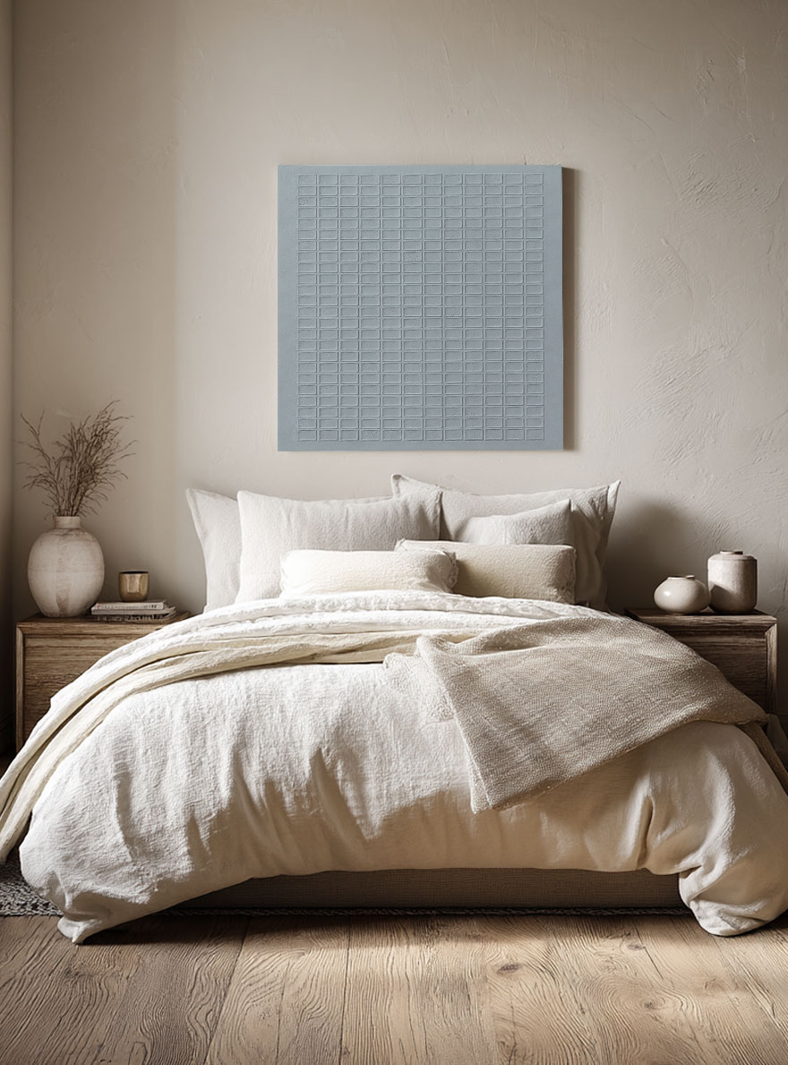 Minimalist Medium Grey Geometric Grid 3D Textured Abstract Wall Art for Living Room Office Bedroom Modern Neutral Home Decor