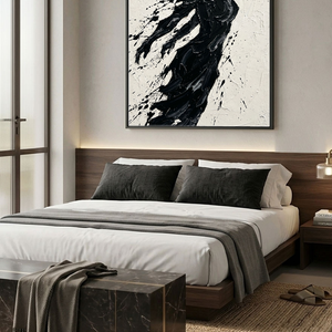 Black and White Textured Impasto Female Silhouette Portrait Canvas Wall Art, Bold Dynamic Black Paint Splatter & Thick Knife/Brush Strokes on Off White Background, High Contrast Modern Artwork for Home & Office Spaces