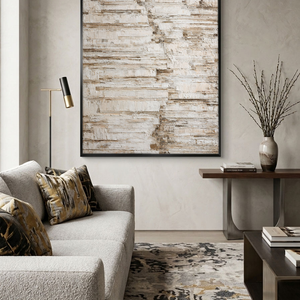 Minimalist Neutral Abstract Textured Canvas Wall Art for Modern Home Decor, Impasto Paint with Thick Brush/Knife Stacked Layers, Beige White Brown Earth Tone Block Pattern, Framed Wabi-Sabi Inspired Wall Decor for Living Room Bedroom Office Hallway