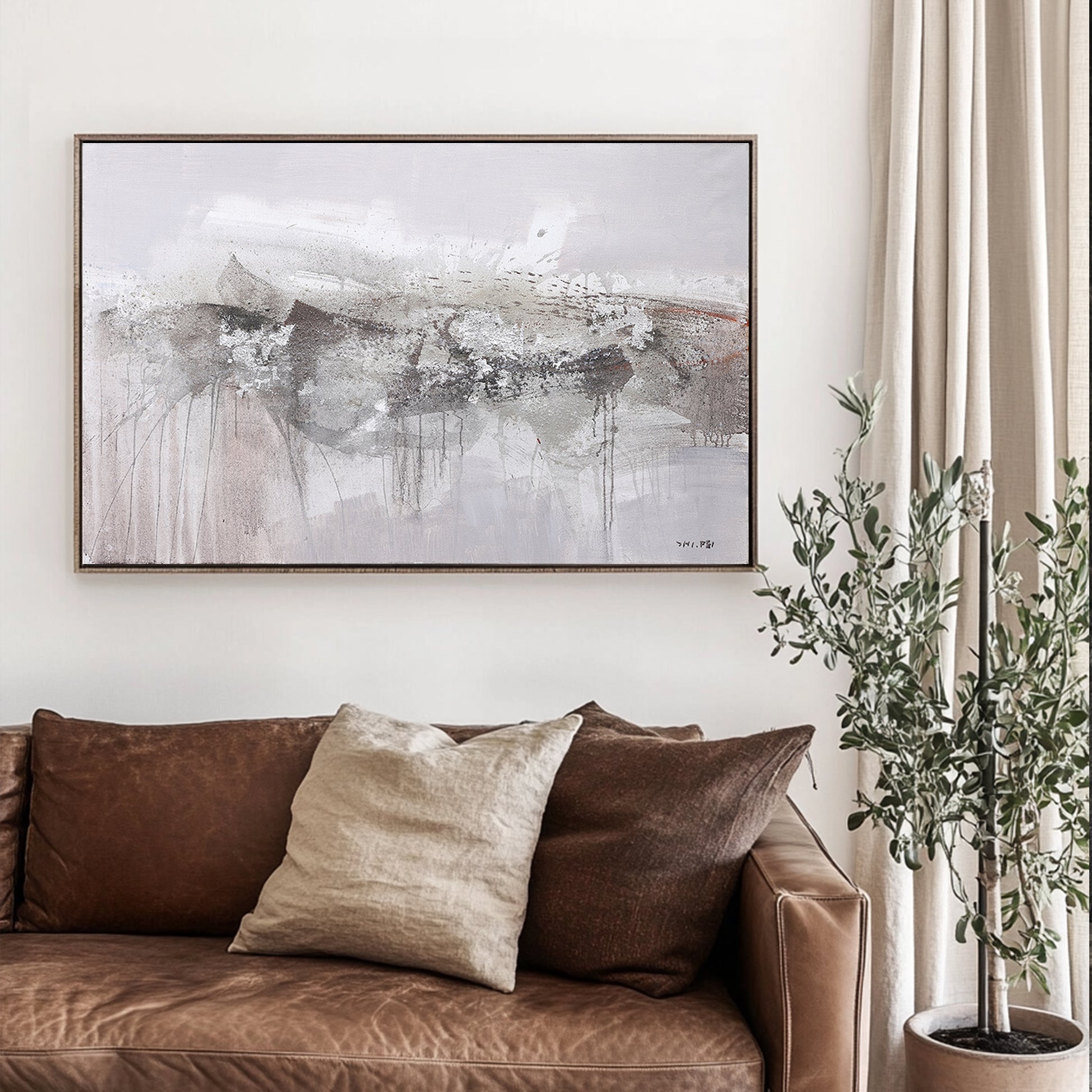 Large Art Canvas | Grey Wall Art | Wabi Sabi Wall Art | Paintings For Living Room #DF027