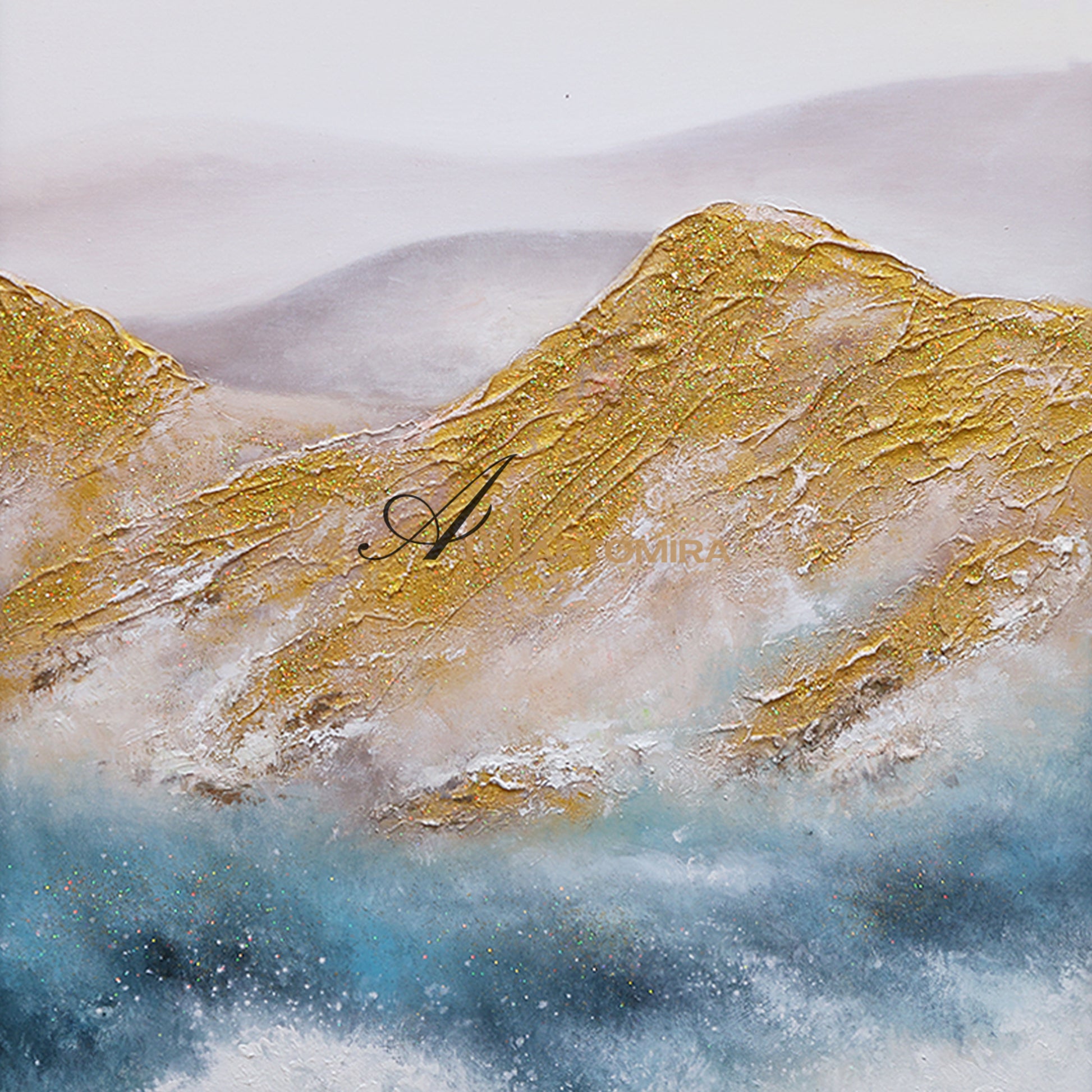 Blue And Gold Wall Art | Abstract Painting Mountains | Abstract Landscape Art | Large Wall Art #DF001