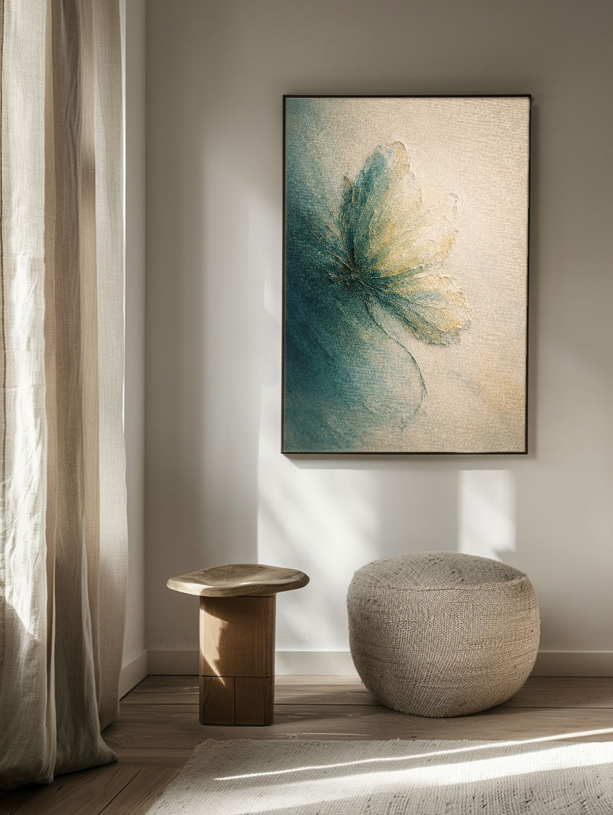 Abstract Textured Blue Beige White Flower Canvas Wall Art Modern Minimalist Textured Artwork for Living Room Bedroom Office Dining Room Hallway