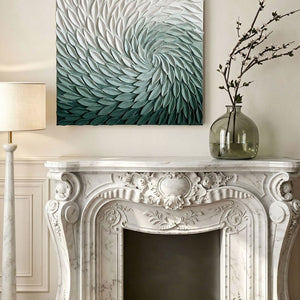 3D Green White Spiral Abstract Textured Wall Art Modern Minimalist Thick Relief Plume Leaf-like Decor for Home Office Dining Bedroom Living Room Hallway Large Canvas Unframed Contemporary Artwork