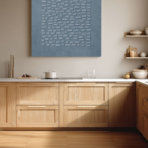 Minimalist Blue Grey 3D Textured Geometric Wall Art, Subtle Raised Block Relief Stretched Canvas Print with Black Frame, Modern Muted Neutral Home Decor for Contemporary Office, Living Room, Bedroom, Hallway & Dining Room