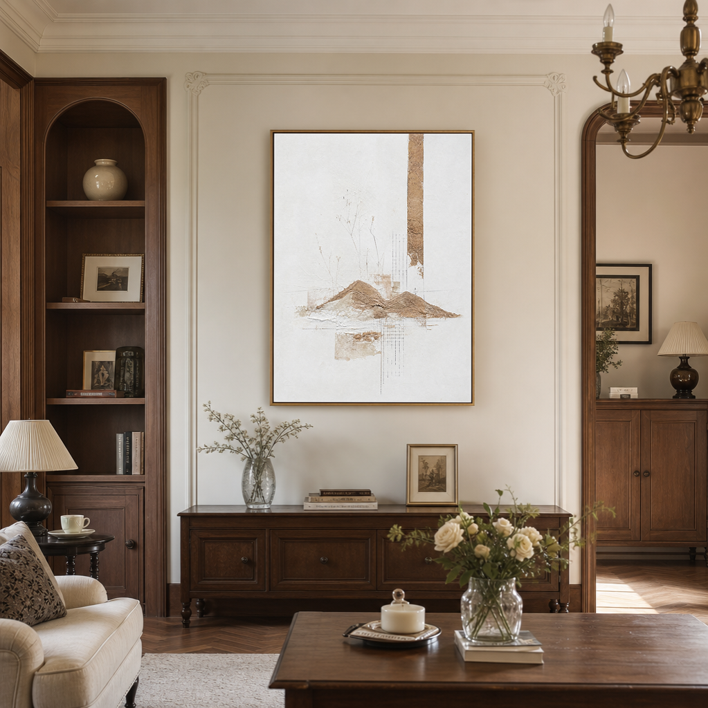 Abstract Minimalist Wabi Sabi Neutral Landscape Plaster Texture Vertical Wall Art for Living Room Office