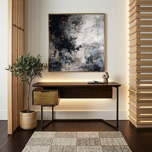 Asymmetrical Black and White Abstract Painting | Hand-Painted Textured Canvas