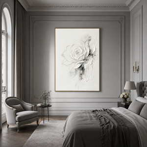 White Gray Abstract Flower Plaster Texture Vertical Wall Art for Bedroom Living Room