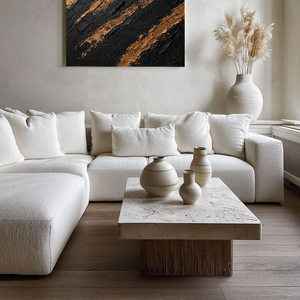 Black and Gold Abstract Impasto Textured Wall Art, Luxury Thick Paint Stacking Knife Marks Diagonal Lines Artwork, Modern Minimalist Canvas Decor for Office Hallway Dining Room Bedroom Living Room