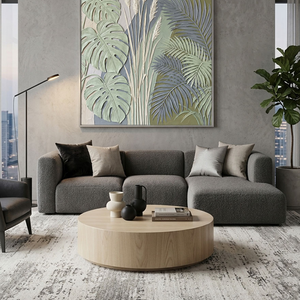 Elegant Tropical Botanical Textured 3D Relief Wall Art Featuring Monstera Palm Fronds Pampas Grass Muted Sage Olive Green Beige Medium Grey Curved Background Living Room Bedroom Dining Hallway Office Modern Nature Inspired Decor Piece