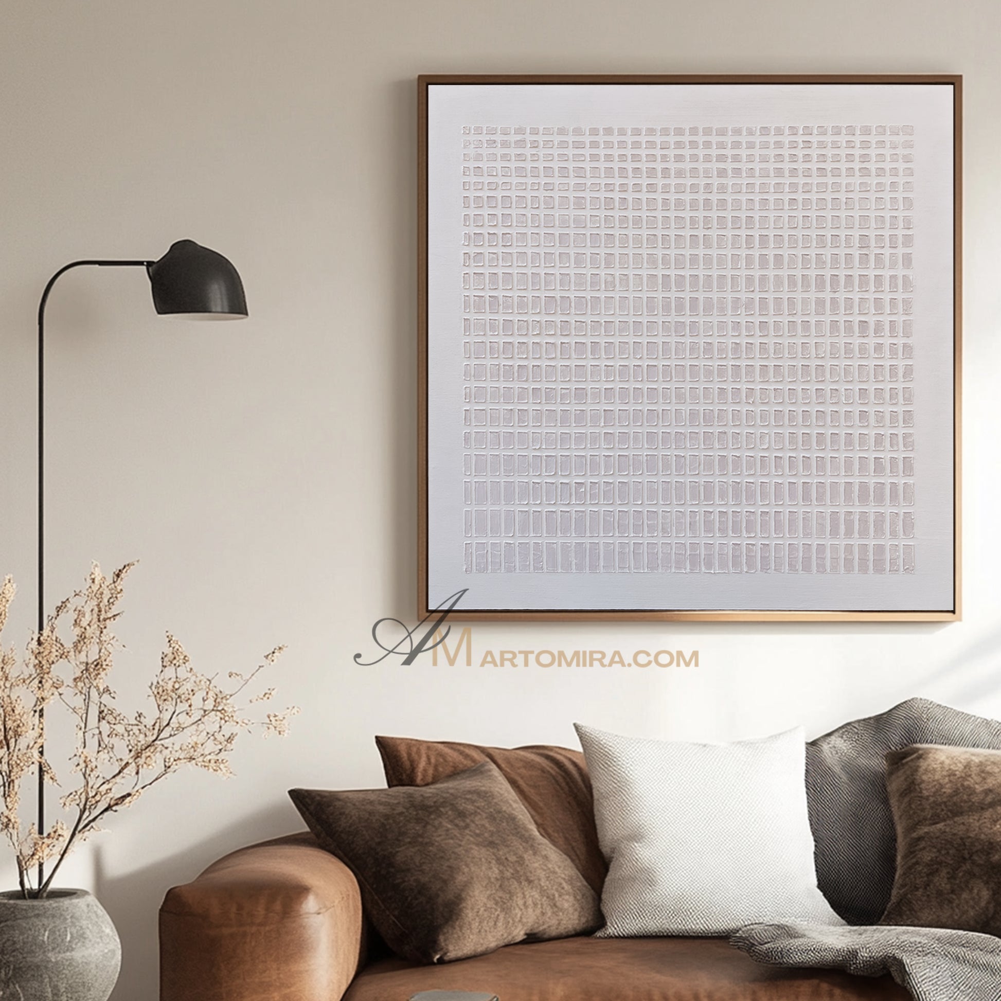 Wabi-Sabi Minimalist White Textured Painting | Modern Geometric Grid Canvas | Serene Abstract Wall Art | Minimal Home Decor