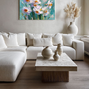 White Daffodils Flower Impasto Oil Painting on Canvas, Turquoise Blue Background Textured Floral Wall Art, Modern Living Room Bedroom Home Decor