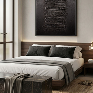 Minimalist Dark Abstract Geometric Textured Wall Art - Modern Monochrome Impasto Black Grey Vertical Line Artwork for Contemporary Living Room Office Bedroom Decor
