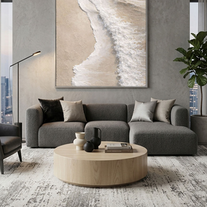 Minimalist Neutral Textured Ocean Beach Wave Canvas Wall Art, Thick Paint Impasto Coastal Landscape Artwork for Modern Home, Beige White Soft Tones Abstract Painting for Living Room Bedroom Office Decor