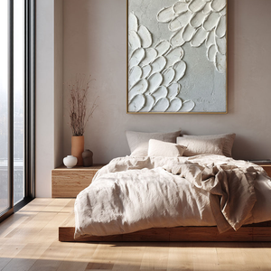 Minimalist Abstract Organic Textured Wall Art, Thick White Impasto Petal Scale Forms on Soft Light Grey Canvas Base, Modern Neutral Non-Representational Home Decor, 3D Brush Stroke Detail, Office, Living Room, Bedroom Decor
