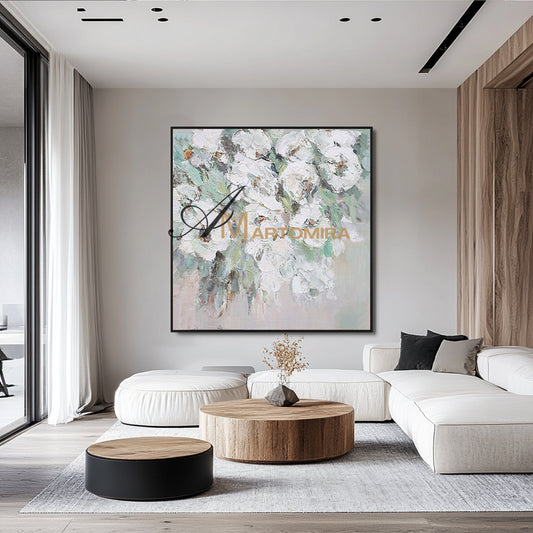 Square Wall Art | Flower Paintings On Canvas | Flower Wall Art | Decorative Wall Art #DF039