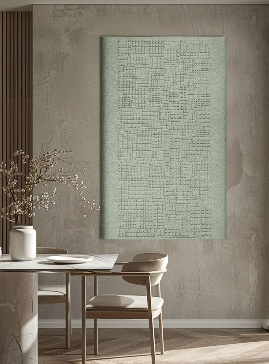 Minimalist Abstract Textured Plaster Wall Art Soft Muted Sage Green Geometric Grid Pattern Framed Modern Neutral Home Decor for Living Room Bedroom Office Dining Room Hallway