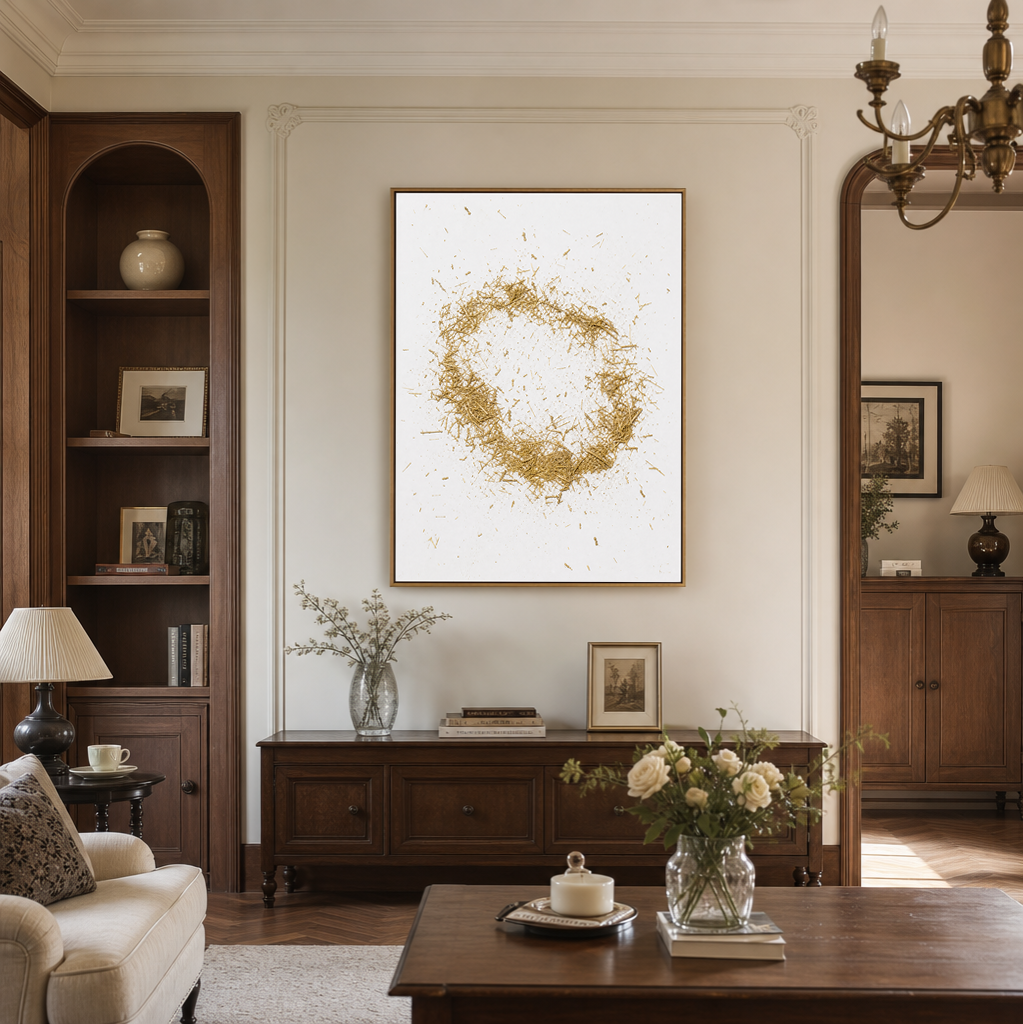 Abstract Gold and White Textured 3D Relief Vertical Wall Art for Living Room