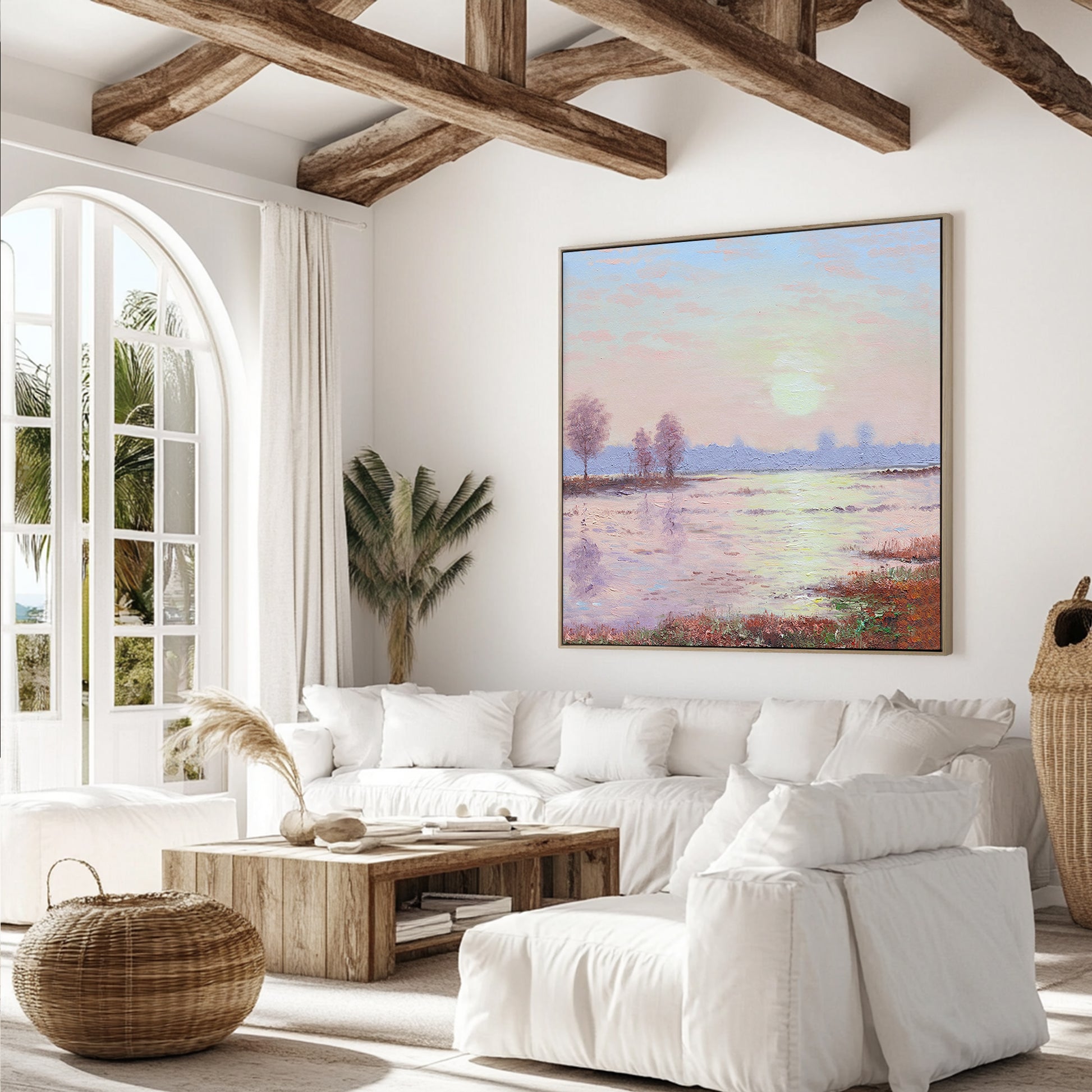 Landscape Wall Art | Pink Wall Art | Sunset Canvas Painting | Landscape Canvas Oil Painting #DF011