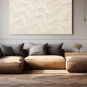 Minimalist Neutral Abstract Textured Wall Art Decor, Soft Beige White Wavy Curved Geometric Lines Plaster Artwork, Modern Boho Farmhouse Style Wall Hanging for Living Room Bedroom Dining Room Office Entryway, Large Framed Canvas Wall Painting for