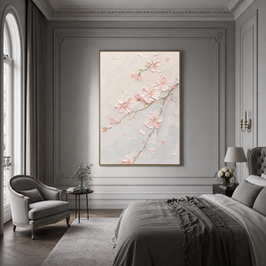 Flower and Tree Soft Pink Cream Light Gray Textured Contemporary Acrylic-style 3D Relief Vertical Wall Art for Living Room