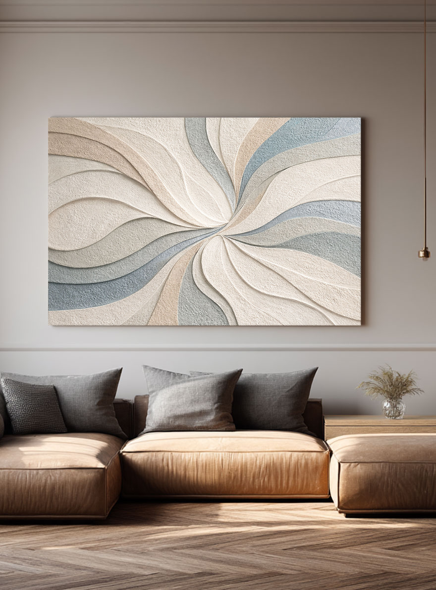 Abstract Blue Beige White Light Grey Textured Swirling Curved Lines Framed Canvas Wall Art - Modern Minimalist Neutral Decor for Living Room Bedroom Office Dining Room Hallway, 200-255 chars placeholder ends