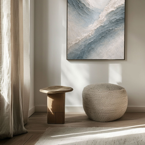 Minimalist Abstract Ocean Wave Textured Impasto Wall Art Blue White Beige Thick Knife Brush Strokes Painting Modern Decor for Home Office