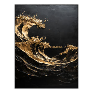 Black Textured Art | Black And Gold Wall Art | Abstract Paintings Of Waves | Large Abstract Wall Art #POS055