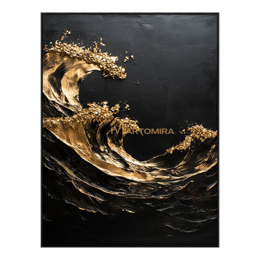 Black Textured Art | Black And Gold Wall Art | Abstract Paintings Of Waves | Large Abstract Wall Art #POS055