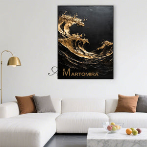Black Textured Art | Black And Gold Wall Art | Abstract Paintings Of Waves | Large Abstract Wall Art #POS055