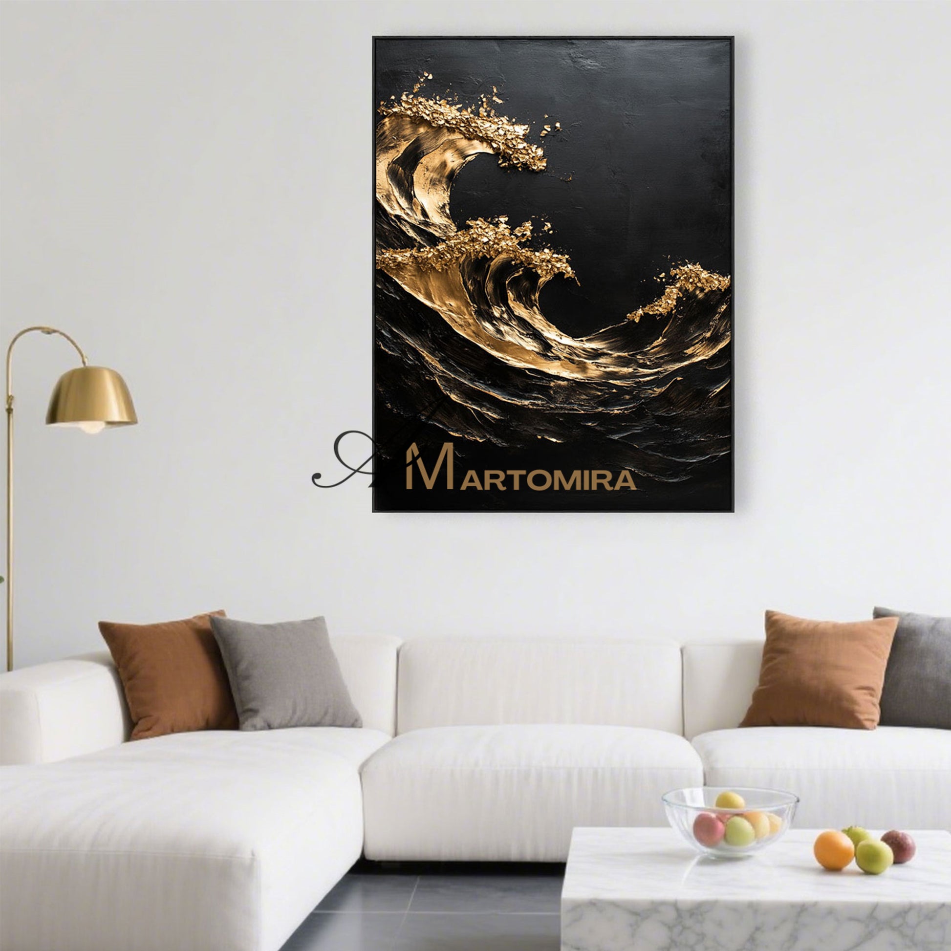 Black Textured Art | Black And Gold Wall Art | Abstract Paintings Of Waves | Large Abstract Wall Art #POS055