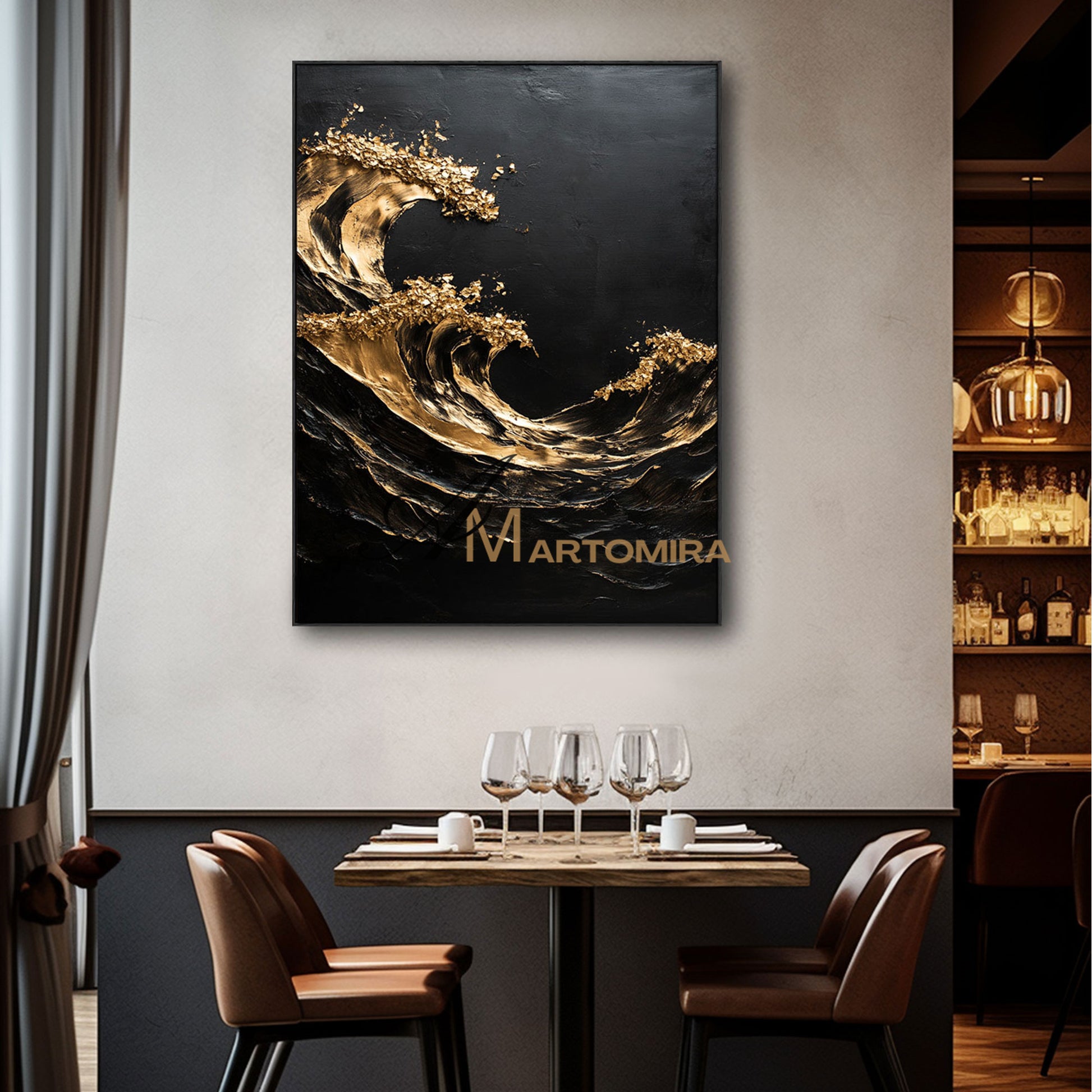 Black Textured Art | Black And Gold Wall Art | Abstract Paintings Of Waves | Large Abstract Wall Art #POS055