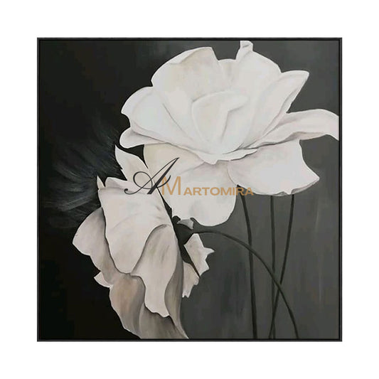 Flower Wall Art | White Flower Painting | Large Floral Canvas Wall Art | Modern Art #MF050