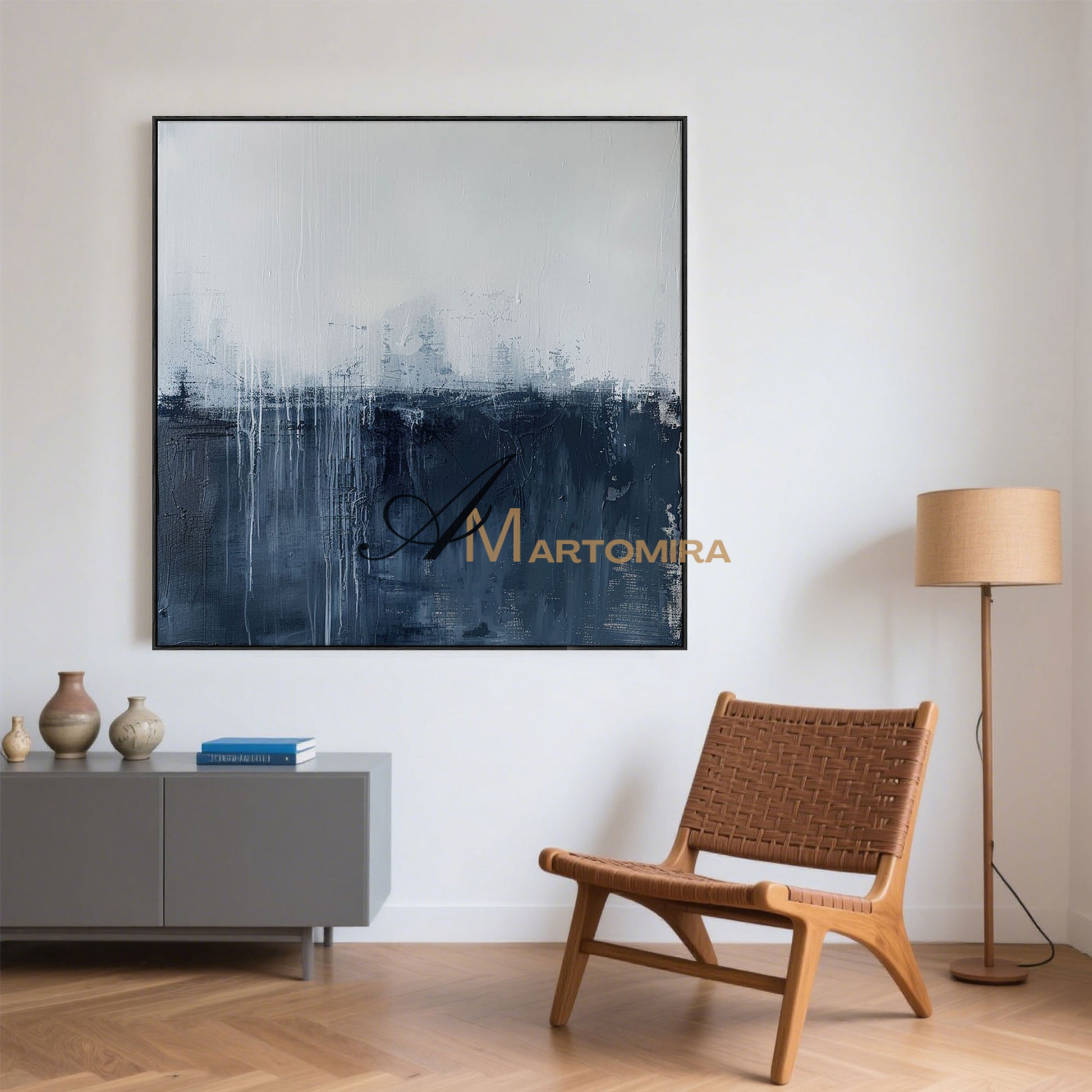 Abstract Wall Art | Blue White Abstract Painting | Minimalist Abstract Wall Art | Large Canvas Wall Art #AH152