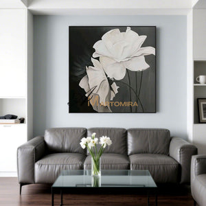 Flower Wall Art | White Flower Painting | Large Floral Canvas Wall Art | Modern Art #MF050