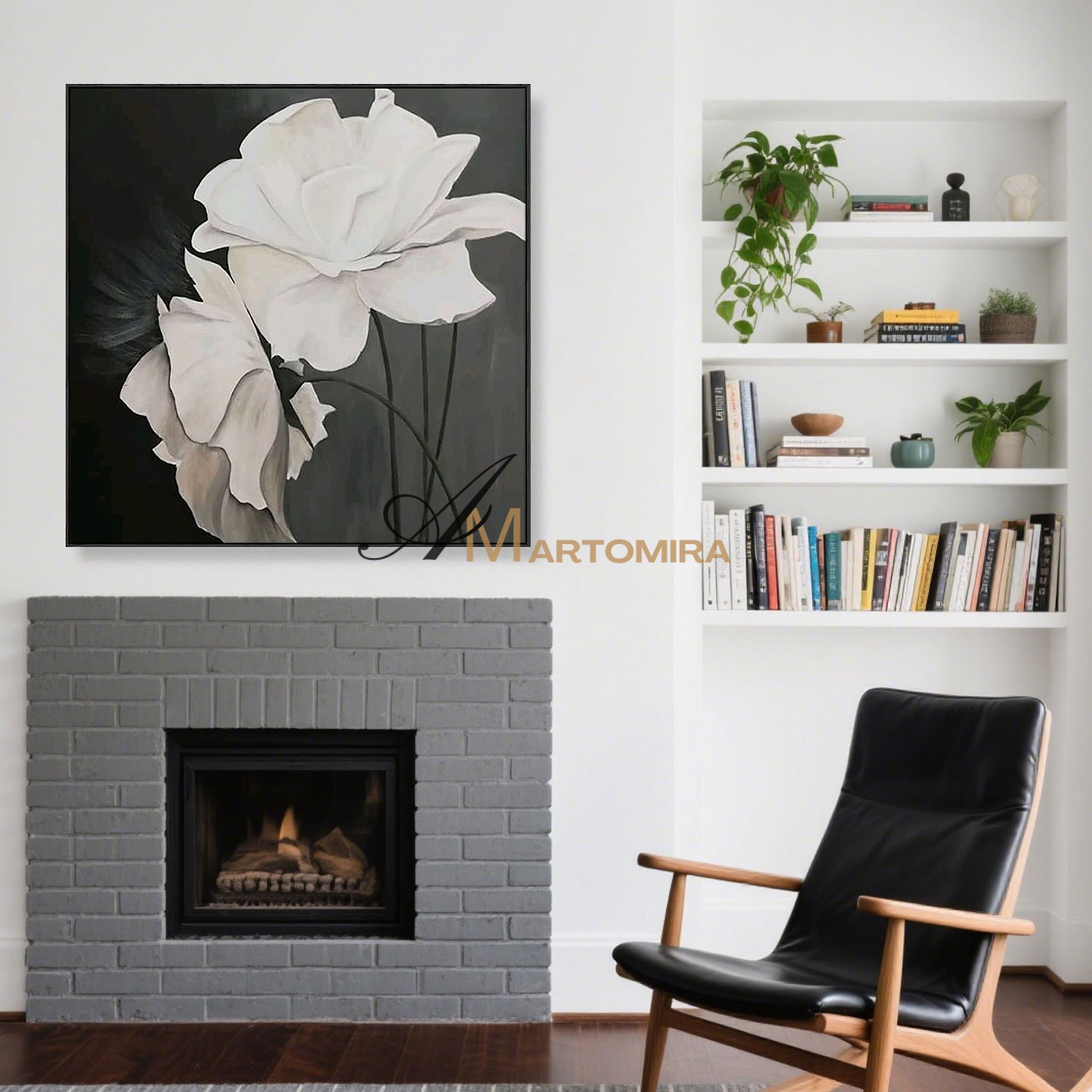 Flower Wall Art | White Flower Painting | Large Floral Canvas Wall Art | Modern Art #MF050