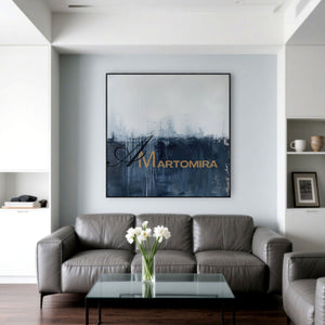 Abstract Wall Art | Blue White Abstract Painting | Minimalist Abstract Wall Art | Large Canvas Wall Art #AH152