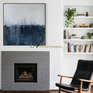 Abstract Wall Art | Blue White Abstract Painting | Minimalist Abstract Wall Art | Large Canvas Wall Art #AH152