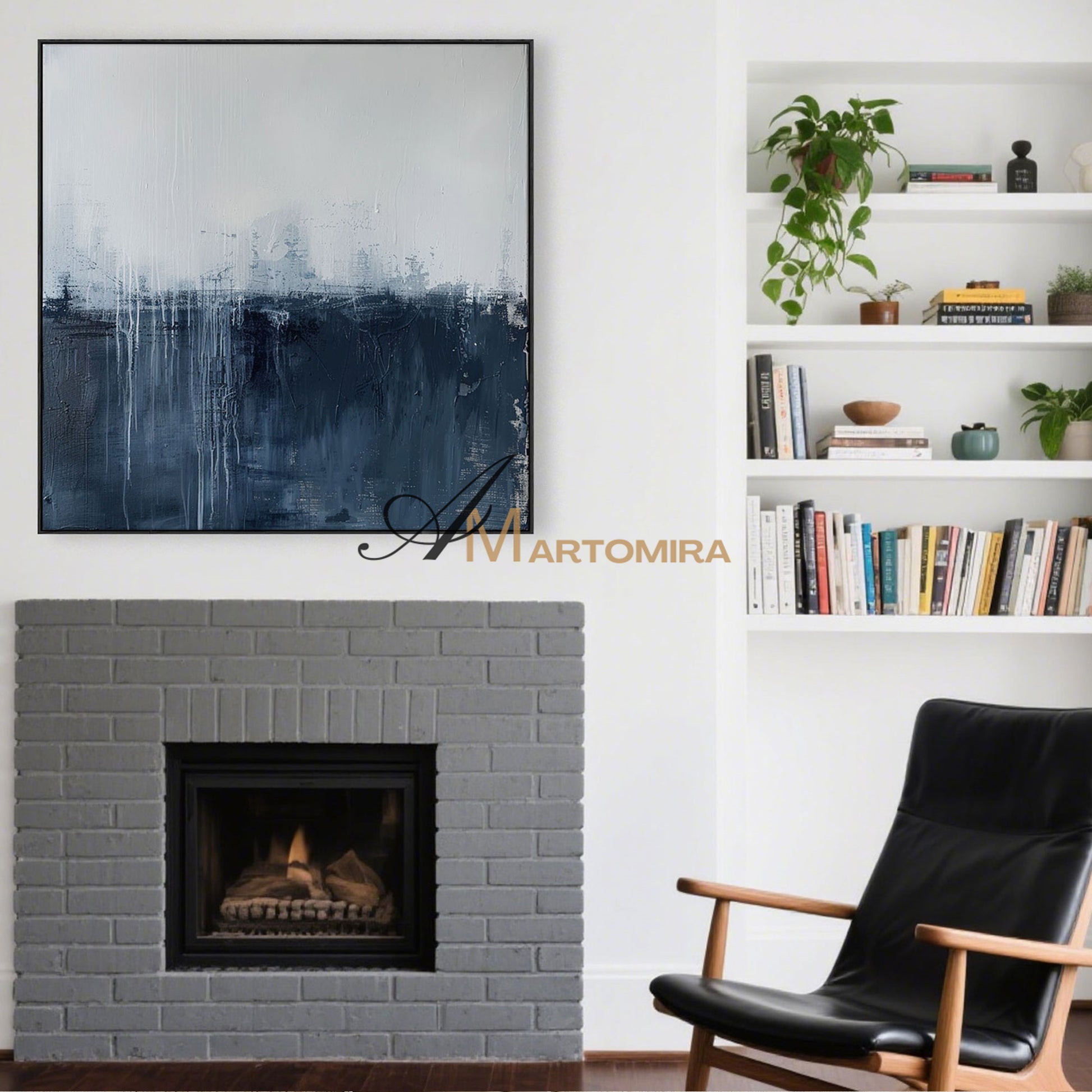 Abstract Wall Art | Blue White Abstract Painting | Minimalist Abstract Wall Art | Large Canvas Wall Art #AH152