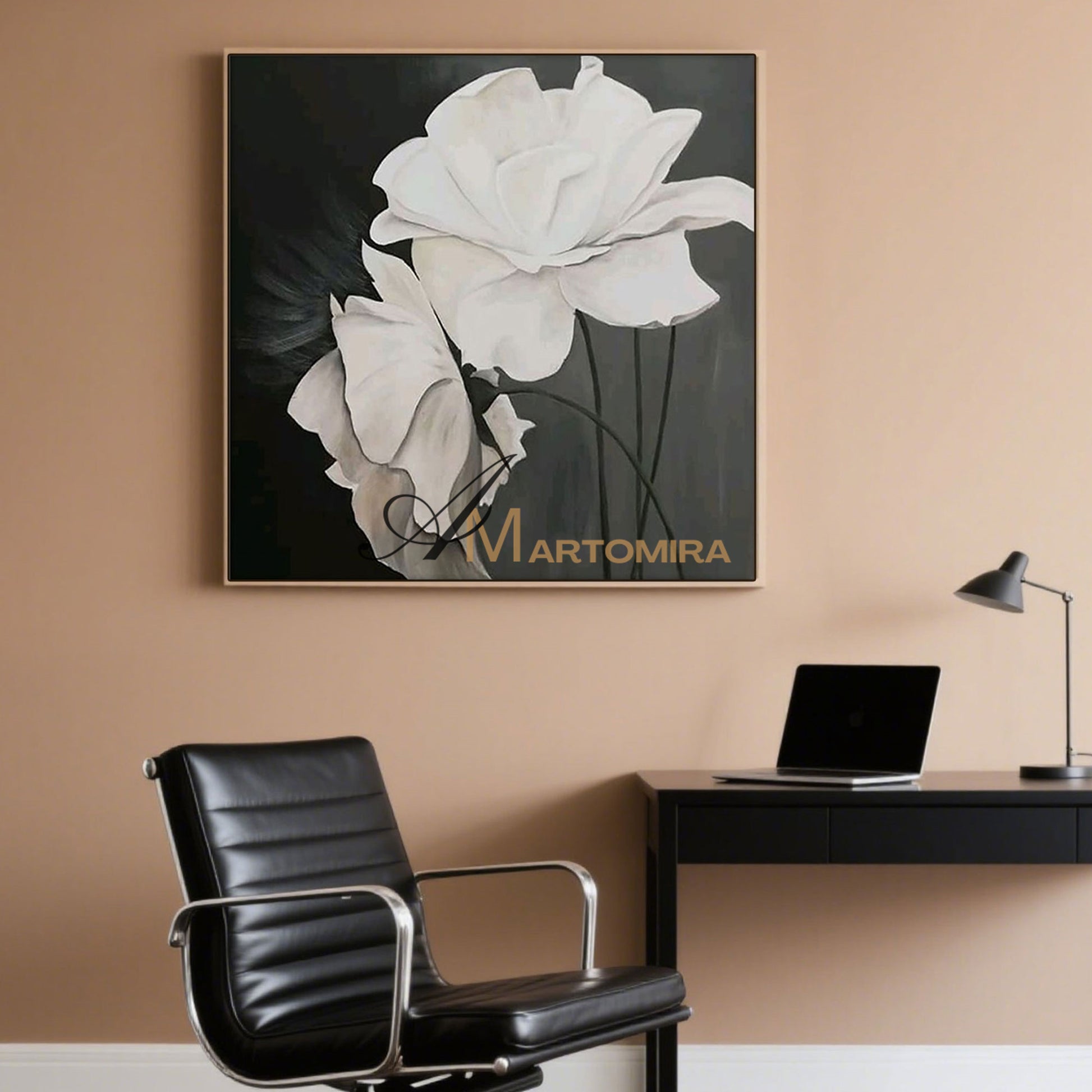 Flower Wall Art | White Flower Painting | Large Floral Canvas Wall Art | Modern Art #MF050