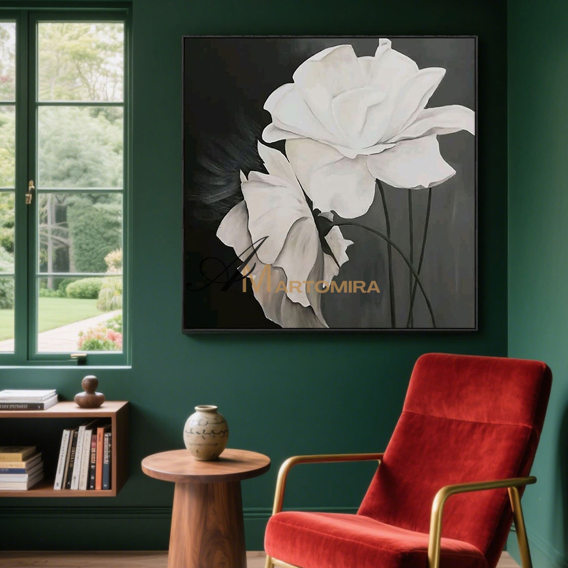 Flower Wall Art | White Flower Painting | Large Floral Canvas Wall Art | Modern Art #MF050