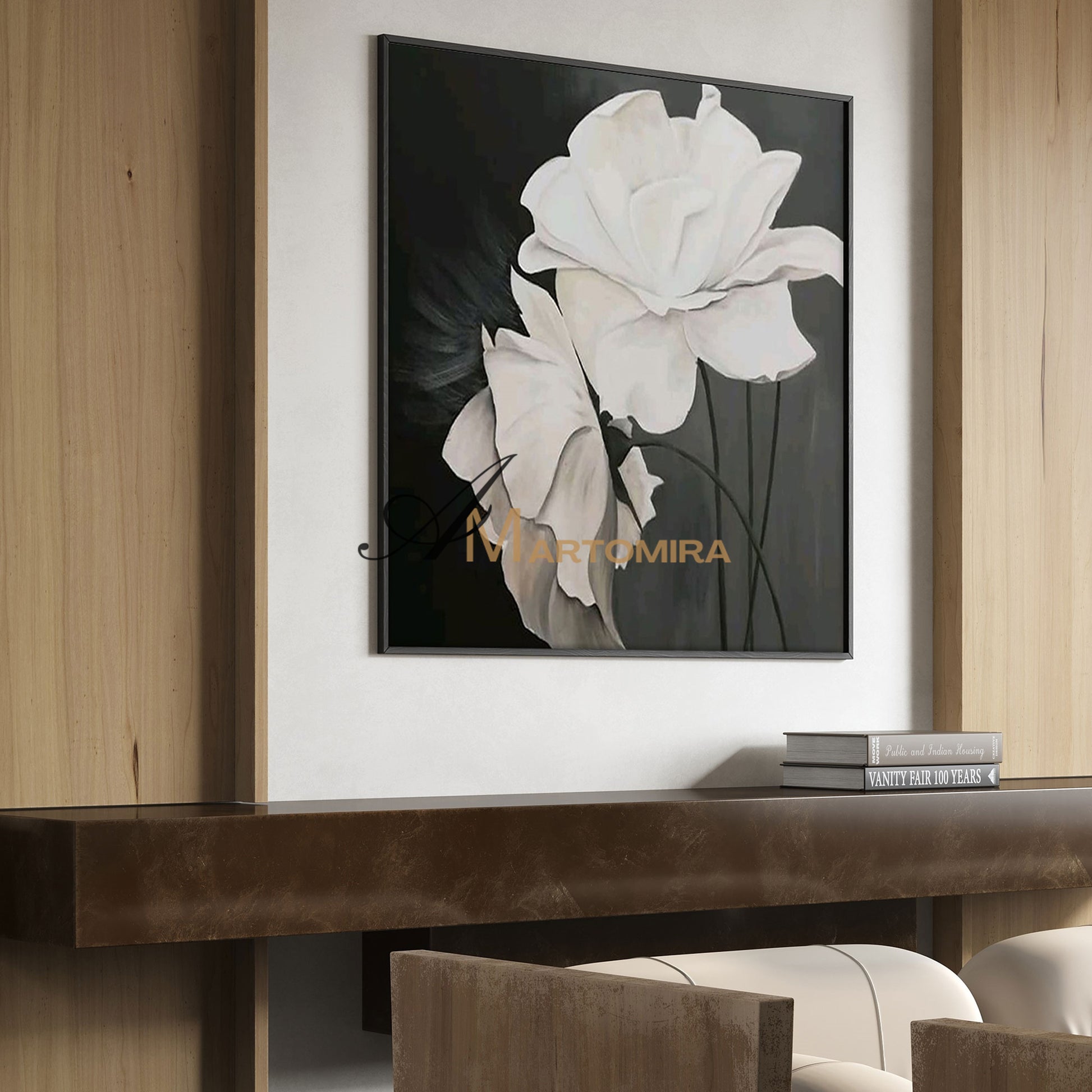 Flower Wall Art | White Flower Painting | Large Floral Canvas Wall Art | Modern Art #MF050
