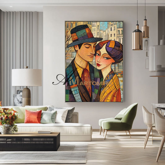 Lovers Art | Colorful Abstract Art | Abstract Painting Of Face | Large Canvas Wall Art #AP030