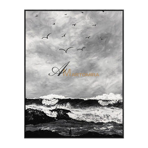 The Wave Painting | Beach Paintings On Canvas | Large Landscape Wall Art | Black And White Wall Art #MF51