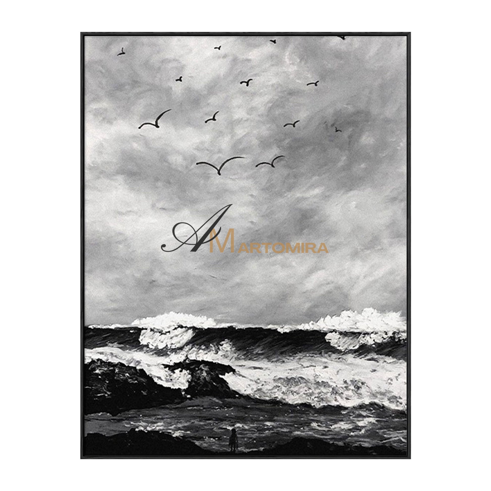 The Wave Painting | Beach Paintings On Canvas | Large Landscape Wall Art | Black And White Wall Art #MF51