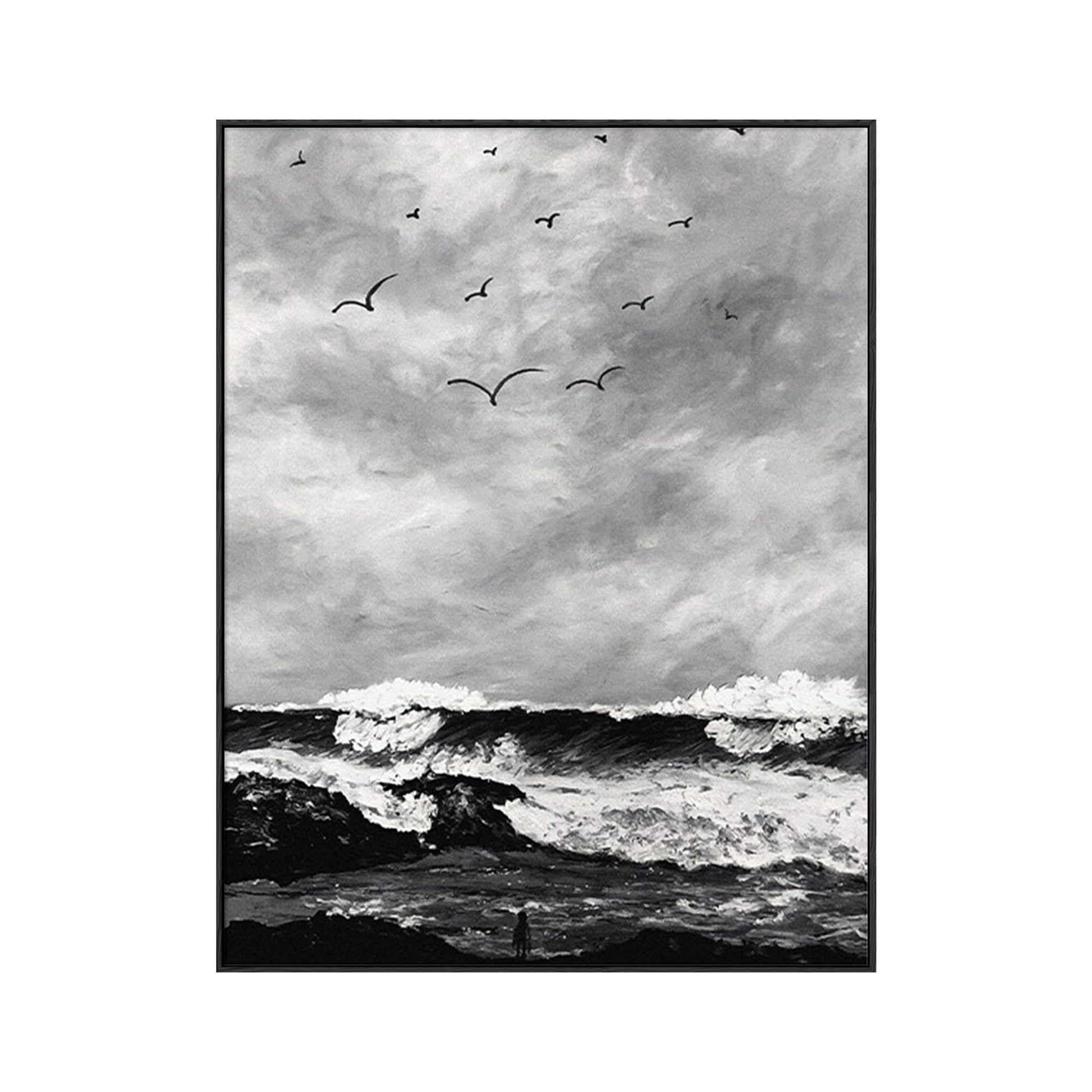 The Wave Painting | Beach Paintings On Canvas | Large Landscape Wall Art | Black And White Wall Art #MF51
