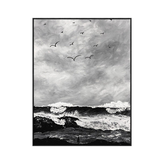 The Wave Painting | Beach Paintings On Canvas | Large Landscape Wall Art | Black And White Wall Art #MF51