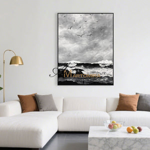 The Wave Painting | Beach Paintings On Canvas | Large Landscape Wall Art | Black And White Wall Art #MF51