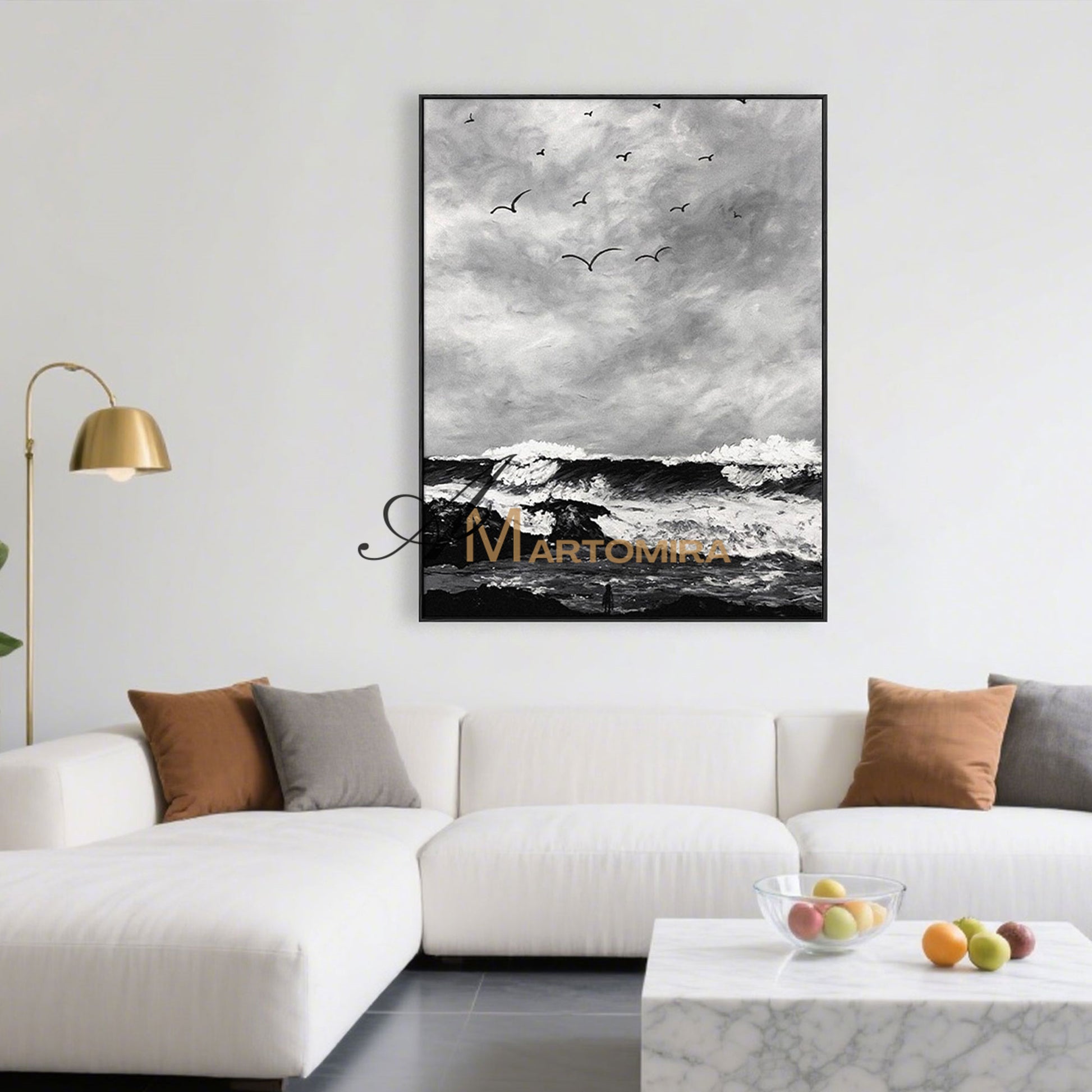 The Wave Painting | Beach Paintings On Canvas | Large Landscape Wall Art | Black And White Wall Art #MF51
