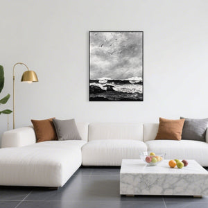 The Wave Painting | Beach Paintings On Canvas | Large Landscape Wall Art | Black And White Wall Art #MF51